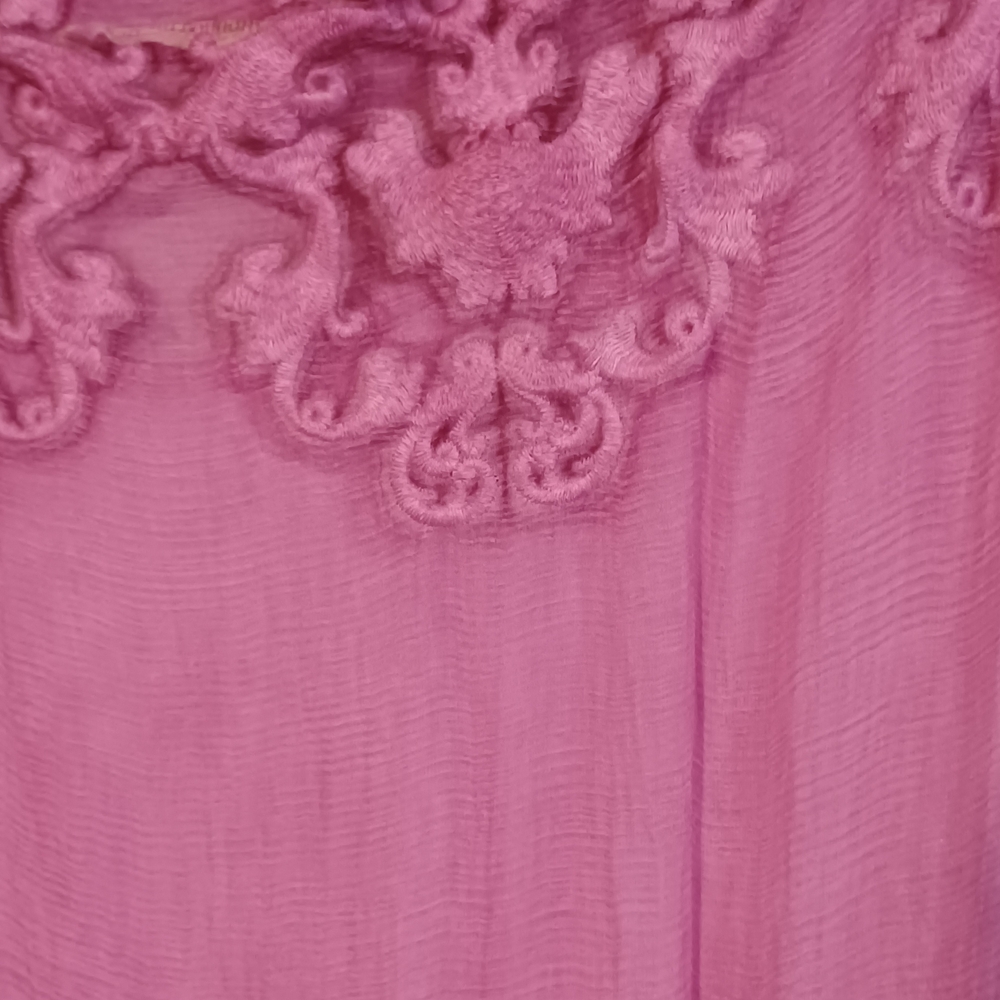 Soft Surroundings XL Silk Purple Blouse With Embroidery Sheer Chic Fall Travel - Picture 5 of 5